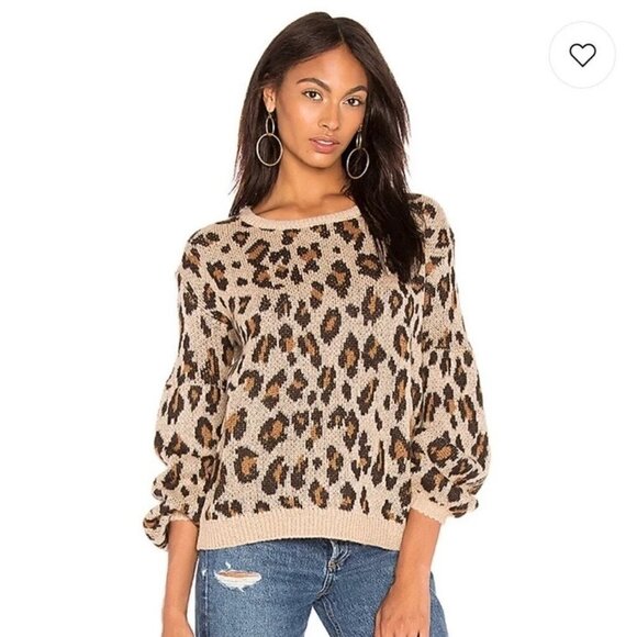 Amuse Society Sweater Women Small Cheetah Print Balloon Sleeve Go Wild Revolve - Picture 1 of 10